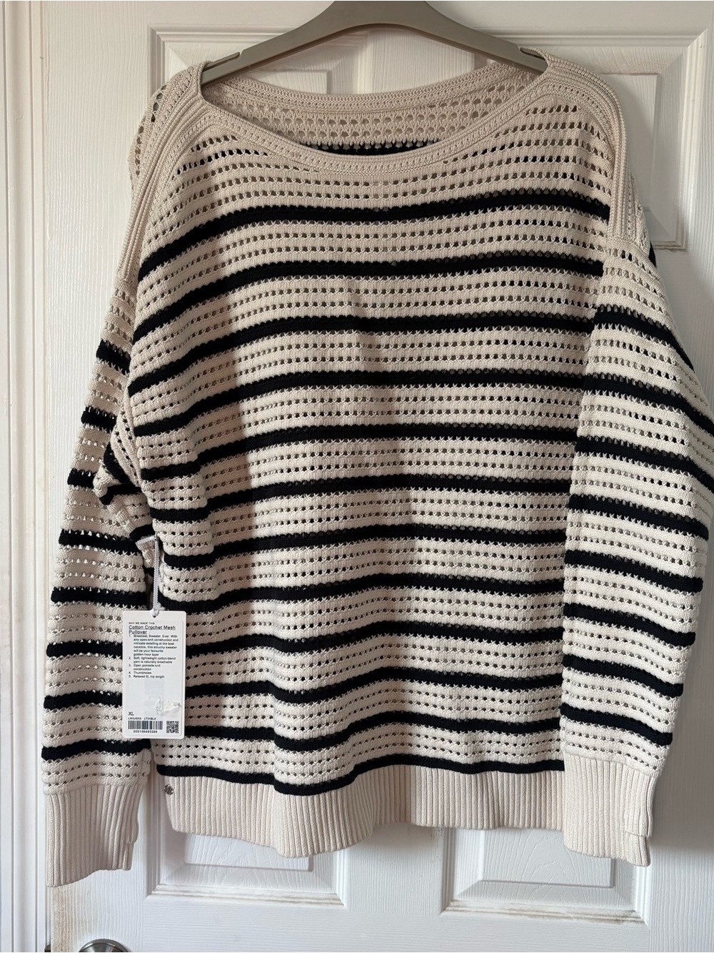lululemon athletica Open-Knit Striped Crewneck Sweater - Cream & Black